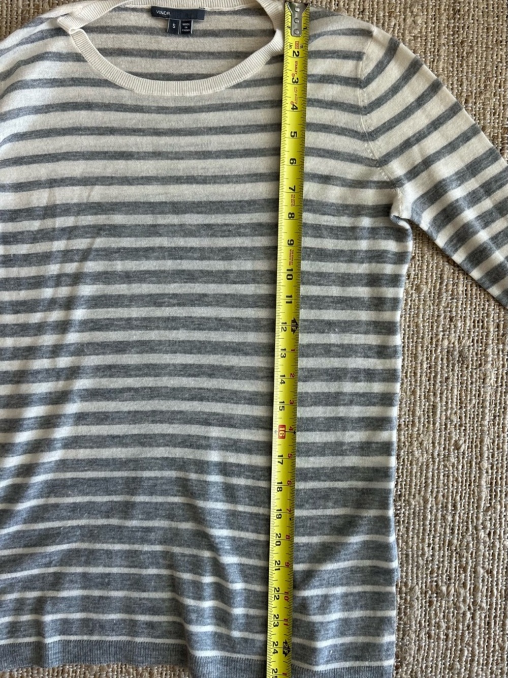 Vince Gray & White Striped Lightweight Crewneck Sweater - Picture 5 of 8